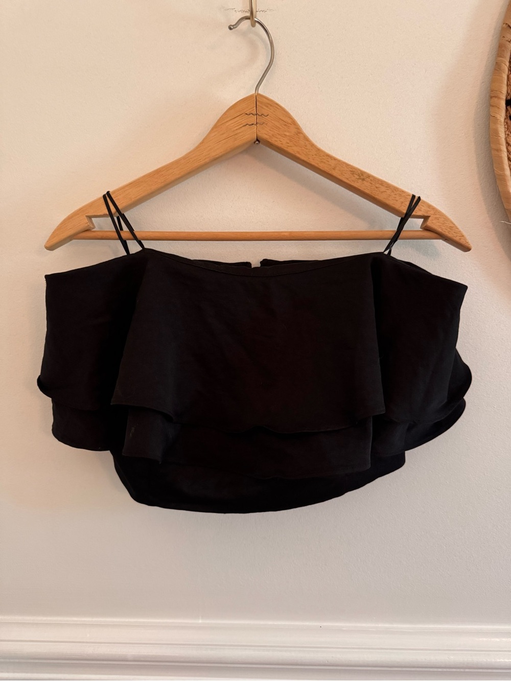 Camila Coelho Black Off-Shoulder Ruffle Camisole